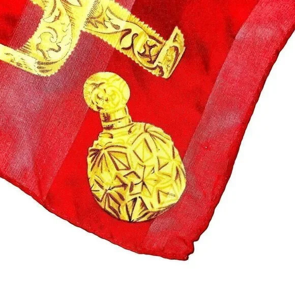 Vintage Scarf Ellen Tracy 80s Red Gold Chains 34 x 35 - Picture 7 of 8